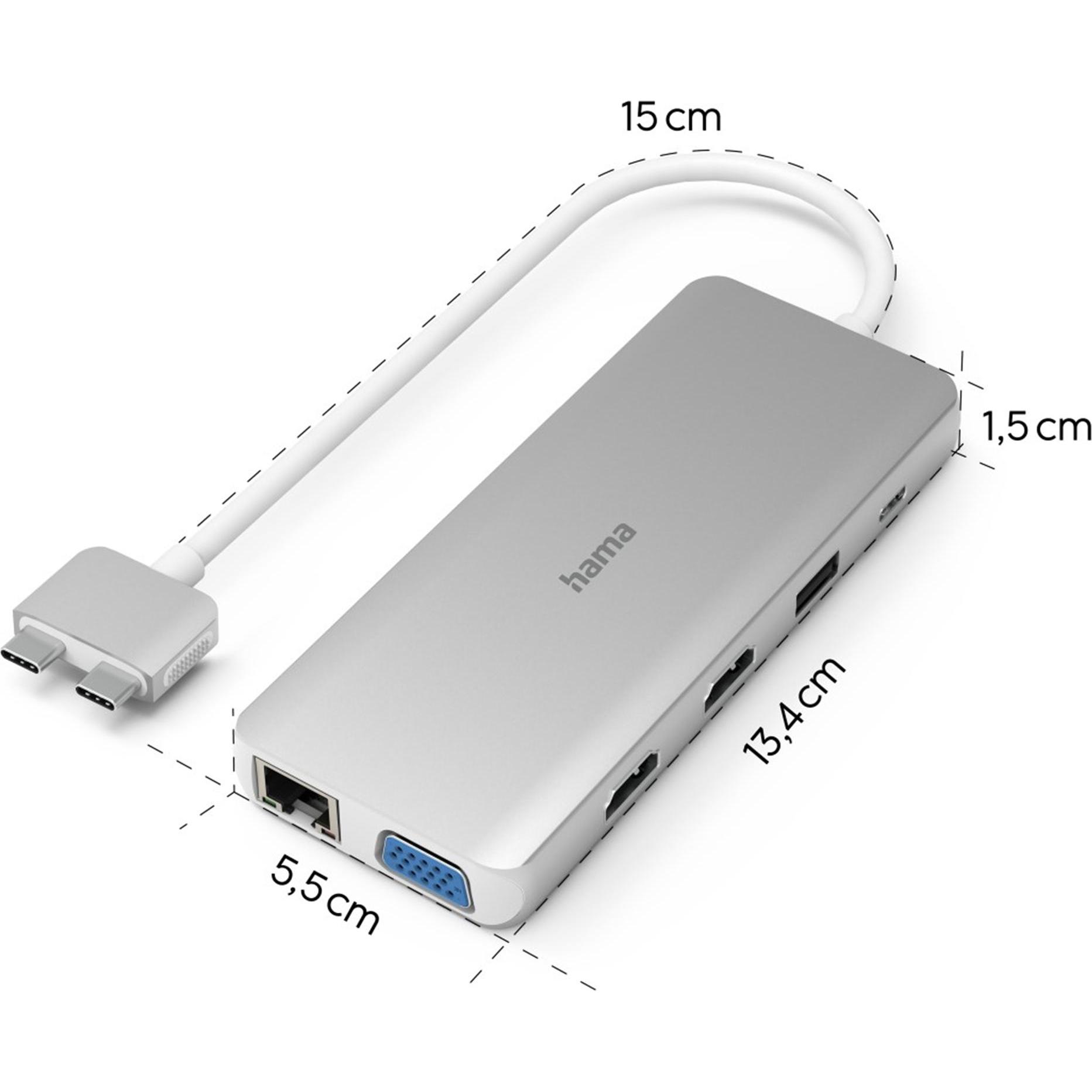 Hama Hub USB-C (USB-C, 12 Porte), Docking Station + Hub Usb, Grigio