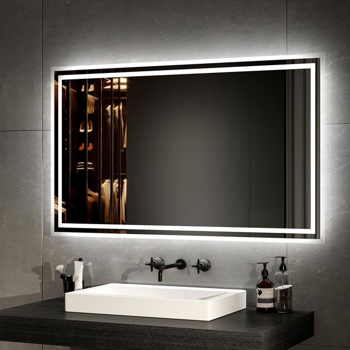 Emke Bathroom Mirror With Lighting 100*60cm,Fog-Free, 3000K/6500K,Bouton Switch (100 x 60 cm)