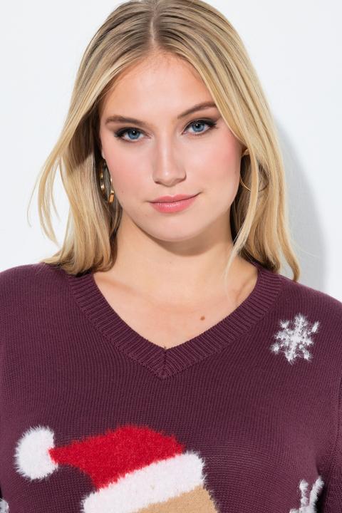 Produktbild Ulla Popken Weihnachts-Pullover, Lebkuchenmann, V-Ausschnitt, Langarm (62)