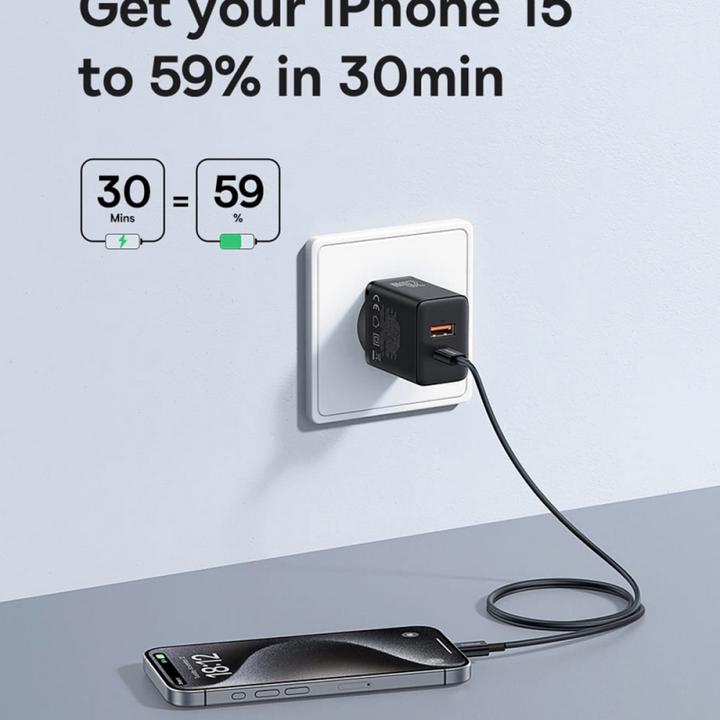 Image du produit Baseus Cube, 20W, 3A, 1 x USB-A - 1 x USB-C, noir (20 W)