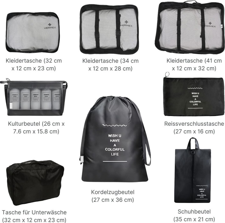 Immagine prodotto Hermex Organizzatore di valigie (Guaina protettiva, Sistema d'imballaggio, Sacchi liquidi, Set manicure)