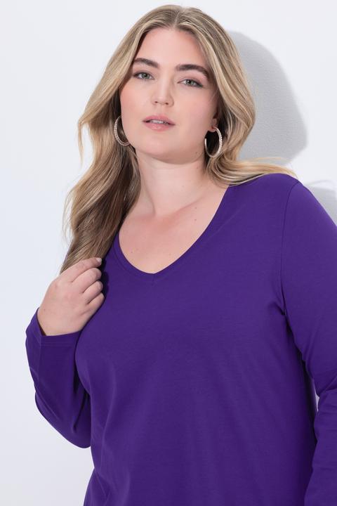 Immagine prodotto Ulla Popken Maglia dal taglio lungo e svasato con tasche, scollo a V e maniche lunghe (46, 48)