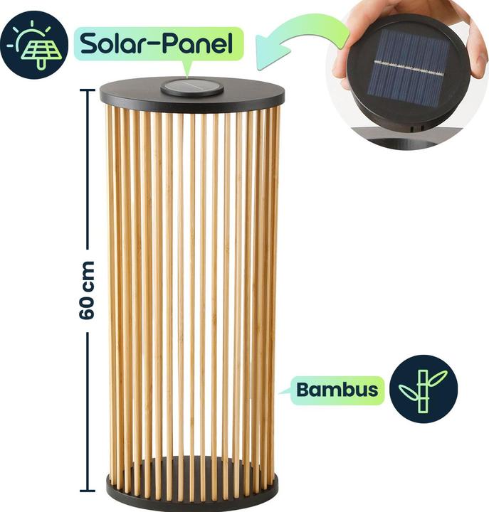 Produktbild Ideoon 4er-Set Stilvolle Solar-Laterne aus Bambus 60cm – Warmweisse LED Gartenleuchte