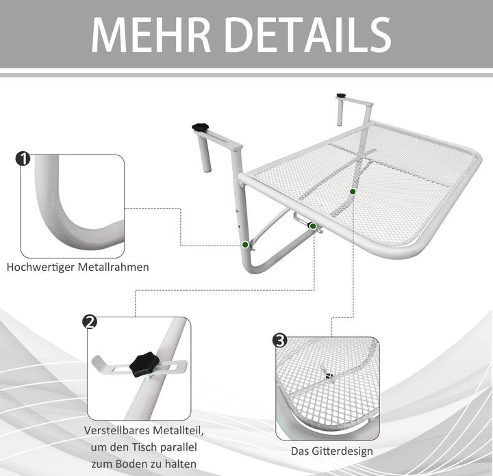 Image du produit Outsunny Table suspendue pour balcon (60 cm)