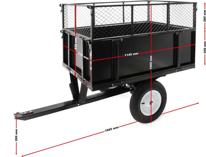 Produktbild Wiltec Kippanhänger 166,5x77,5x106cm 300kg Rasentraktor Kipper Kippmulde Garten (Rasentraktor)