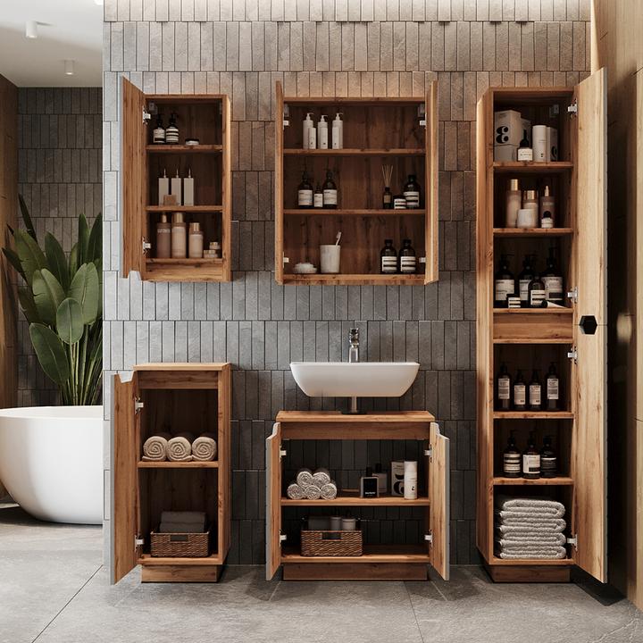 Actual product image Vicco Waschbeckenunterschrank Lotta, Eiche/Grau mit Kachelstruktur, 59.8 x 62.1 cm mit 2 Türen (59.80 x 32 x 62.10 cm)