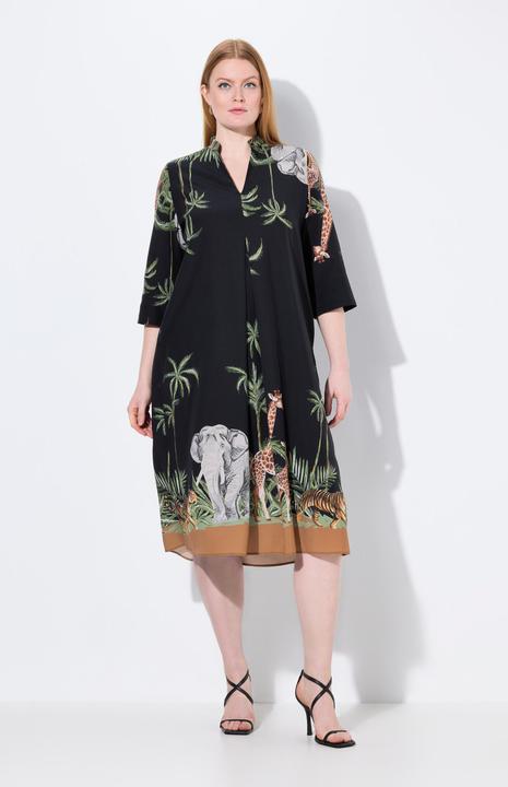 Immagine prodotto Ulla Popken Abito midi in lyocell con design animalier, colletto da camicia e maniche a 3/4 (58)