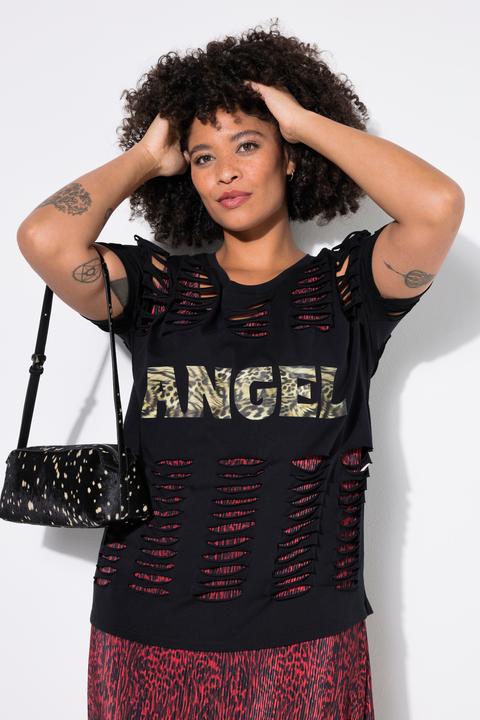 Produktbild Angel of Style T-Shirt, Komfort Fit, Schlitze, Leo-Schriftzug (46)