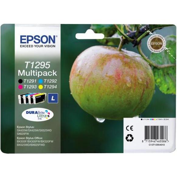 Inkadoo, Cartucce, Epson C13T12954020T1295 Cartuccia d'inchiostro MultiPack BkCMY Radio Frequenza 112 ml + 3x7 ml PU=4 (M, C, Y, FC)