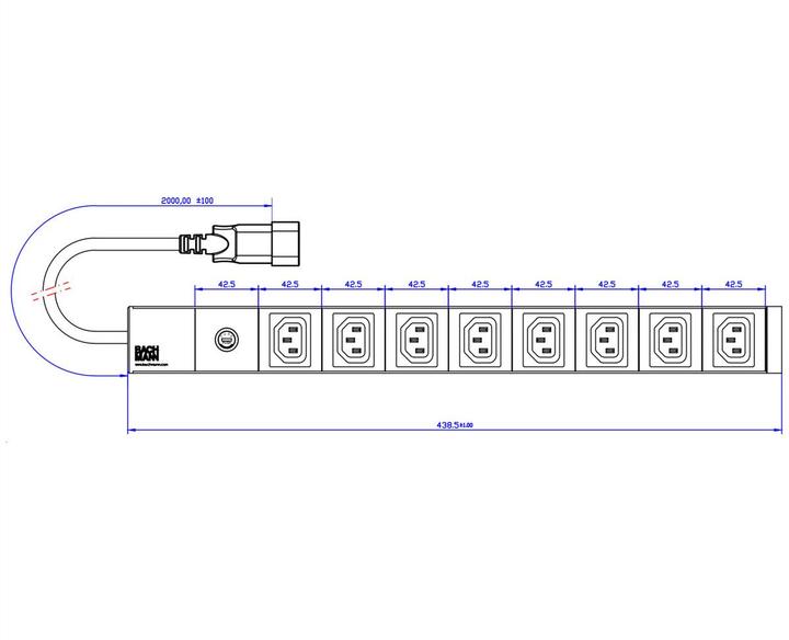 Image du produit Bachmann Bâti de prises 19" 8x IEC320 C13 femelles