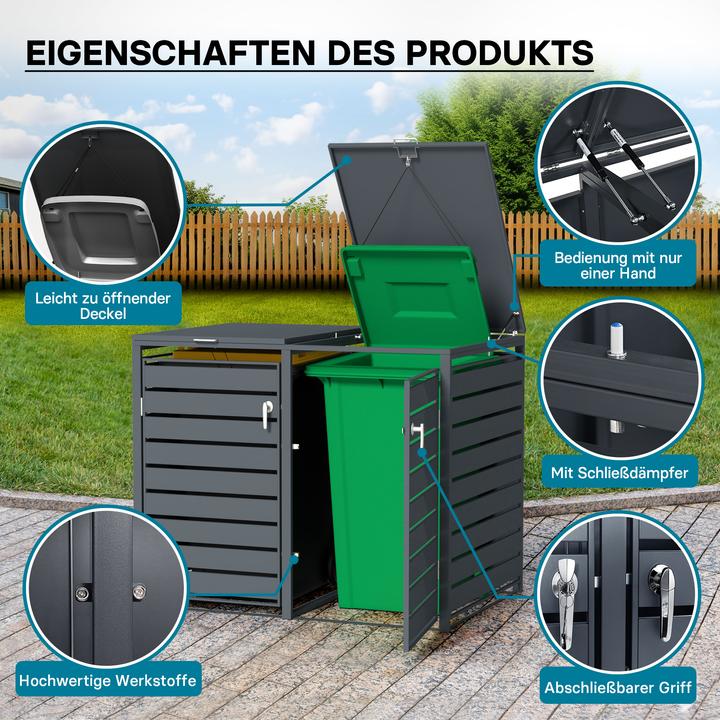 Produktbild Wiltec Mülltonnenbox für zwei Tonnen Anthrazit Klappdeckel Mülltonnenverkleidung