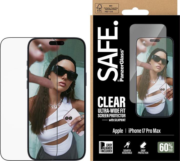 PanzerGlass SAFE. Screen Protector w. black Frame iPhone 17 Pro Max (1 Stück, Apple iPhone 17 Pro Max)