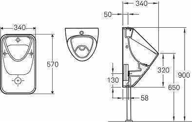 Produktbild Ifö Urinal t/vaeg & vand tilslutning fra oven