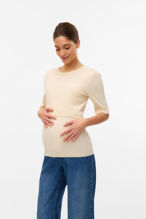 Image du produit Mamalicious Normal geschnitten Rundhals Gerippte Ärmelbündchen Strickoberteil Strickpullover