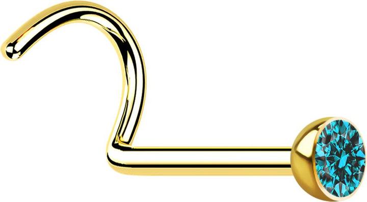 Immagine prodotto Star Piercing Borchia da naso curva placcata in oro con cristallo color acqua (senza ottone, Acciaio chirurgico 316L)