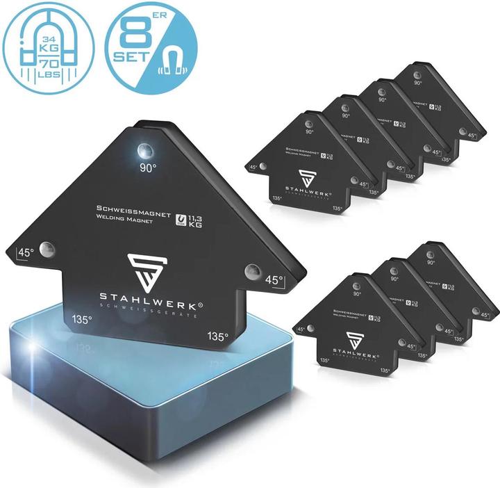 Stahlwerk 8er Schweisswinkel Set Magnet 11,3kg 25lbs Schweissmagnet