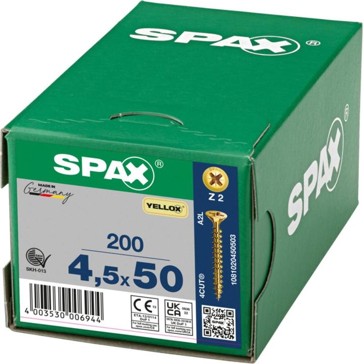Produktbild Spax Senkmultikopf Kreuzschlitz Z2 Vollgewinde Yellox (200 Schrauben pro Stück)