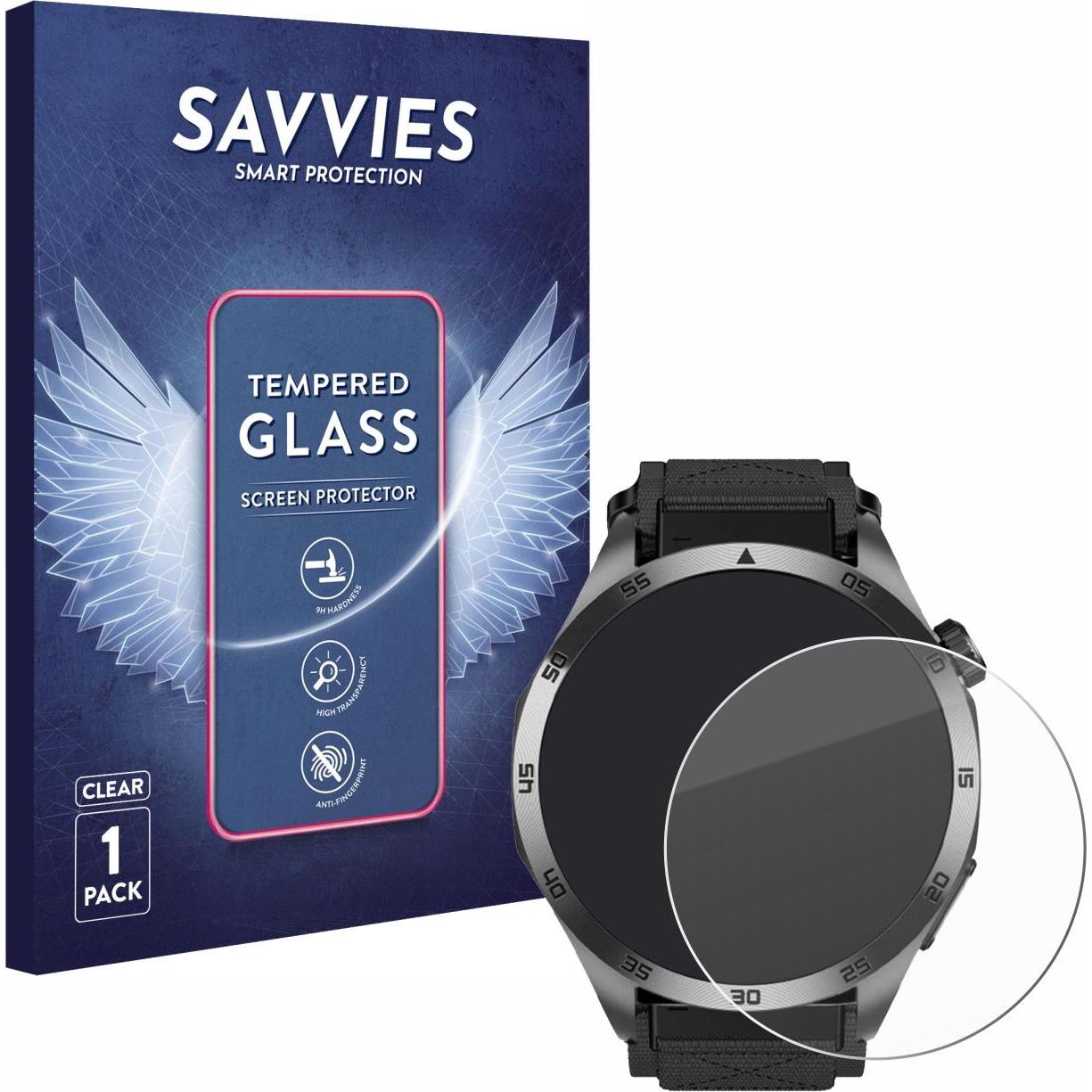 Savvies Panzerglas Displayschutz 9H Schutzglas Glas Klar Transparent, Smartwatch Schutzfolie, Transparent