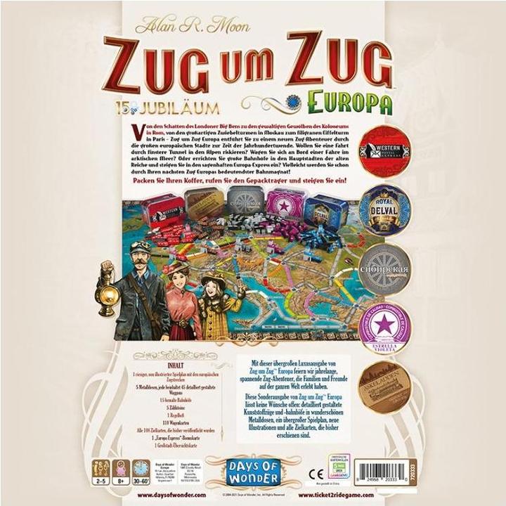 Immagine prodotto Days of Wonder DOWD0022 - Europa (edizione 15 anni) - Ticket to Ride, da 8 anni (edizione DE) (Tedesco)