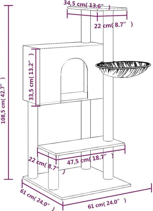 Produktbild vidaXL Kratzbaum (108.50 cm, Hellgrau)