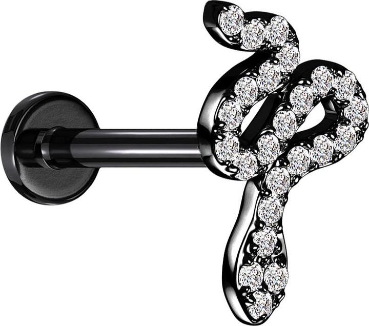 Immagine prodotto Star Piercing Micro labret filo interno nero serpente cristalli argento (Ottone, Acciaio chirurgico 316L)