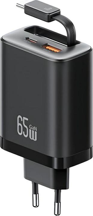 Usams CC299 65W Fast Charger With Retractable Type-C Cable (EU) - Xiang Series Black (65 W)