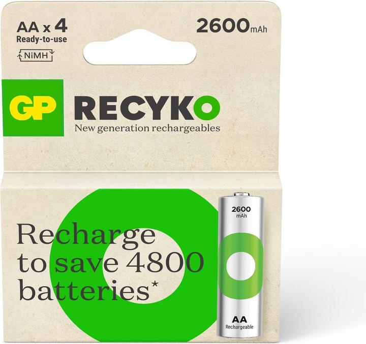 Productafbeelding GP Batteries GP Nab??jec?? bat. ReCyko 2600 AA (HR6) - 4ks (4 Pcs., AA, 2600 mAh)