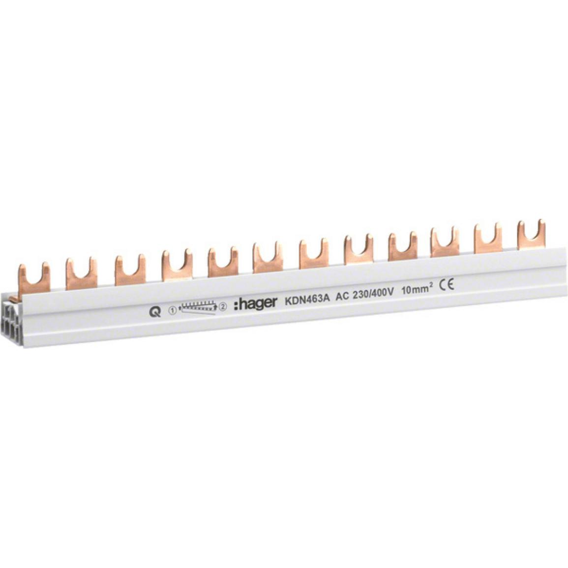 Hager, Verteilerschrank Zubehör, Phasenschiene 3PN 10q 12mod Gabel