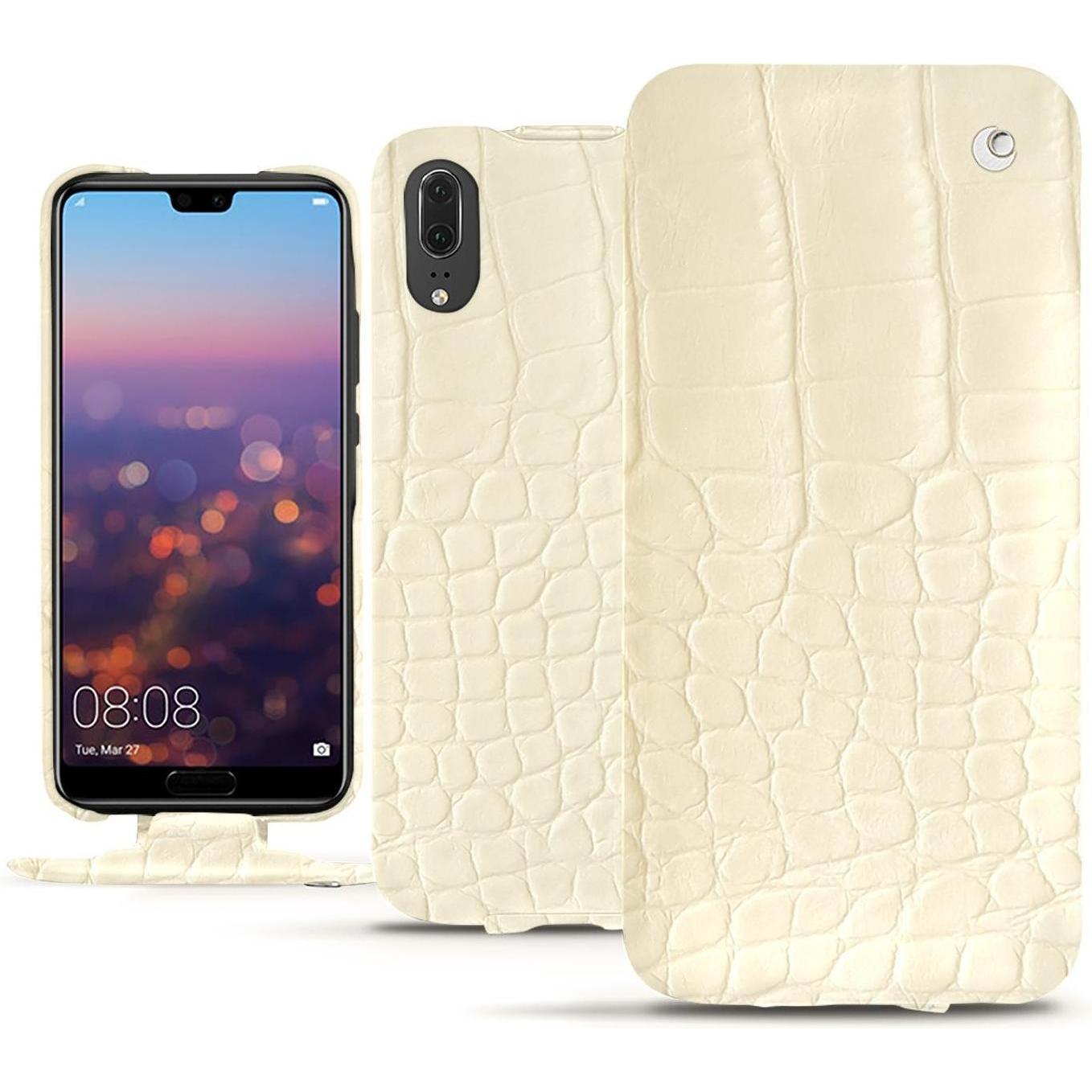 Thumbnail - Noreve Lederschutzhülle vertikal (Huawei P20), Smartphone Hülle, Weiss