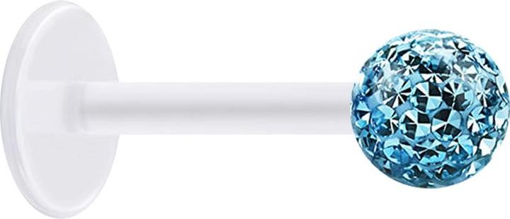 Image du produit Star Piercing Micro Labret transparent avec boule de cristal aqua et couche de protection en époxy (sans laiton, Acier chirurgical 316L, Bioflex)