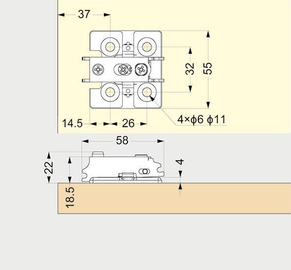 Produktbild Sugatsune Schwerlast-Topfscharnier Innenband 95°