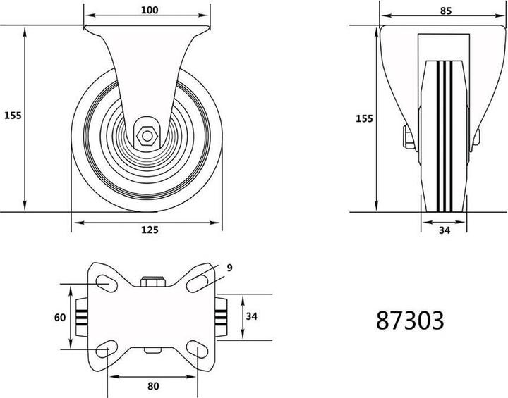 Productafbeelding Toya VOREL KOŁO STAŁE Z CZARNĄ GUMĄ 125mm 87303