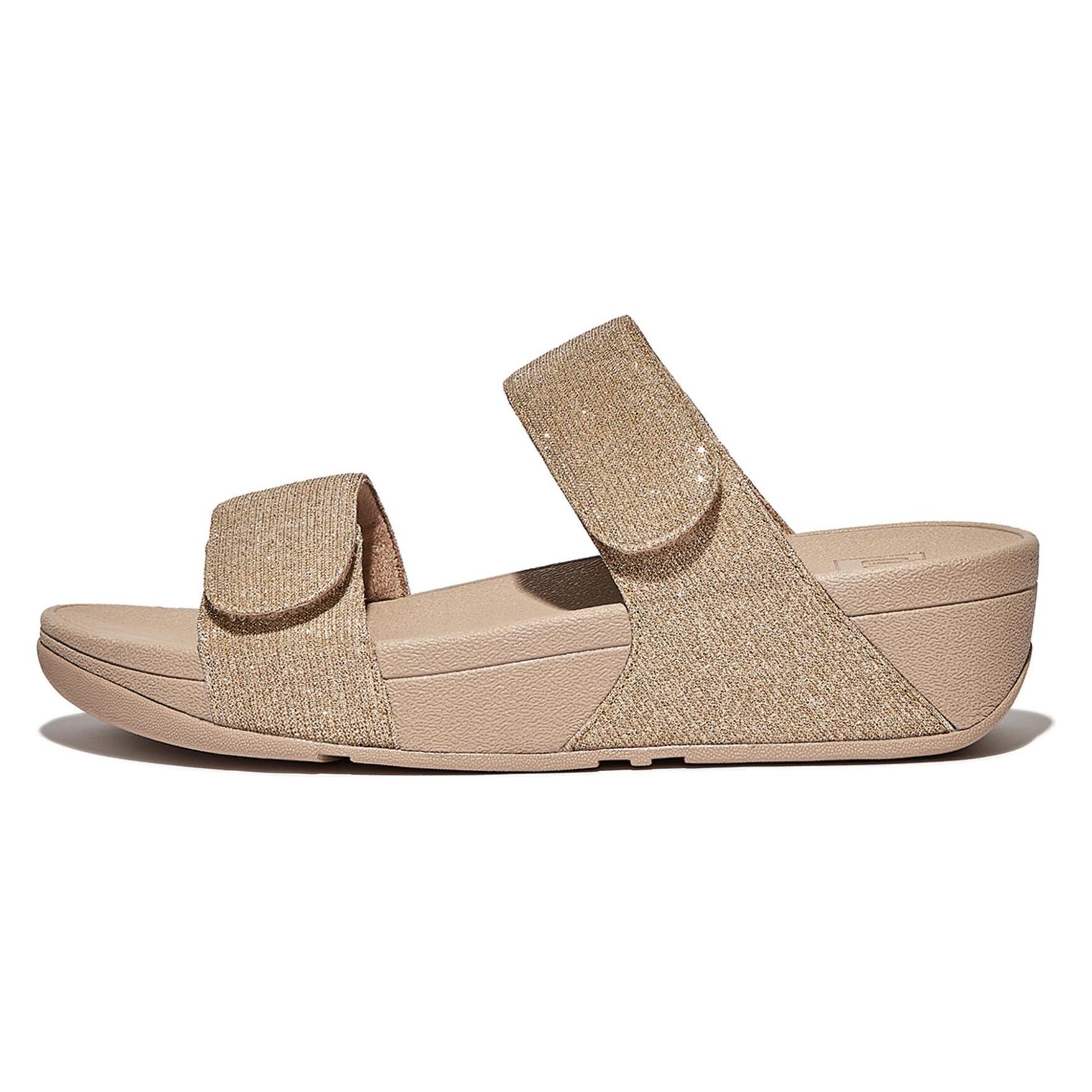 Fitflop, Damen, Hausschuhe, Lulu Adjustable Shimmerlux Slides Beige - Maat 41, Beige, Gold, (41)
