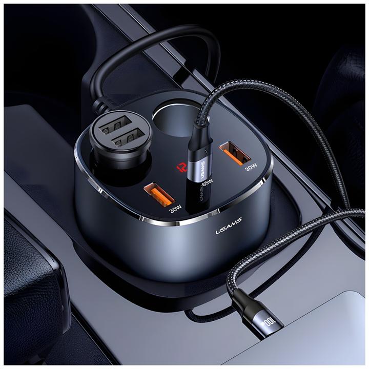 Actual product image Usams Car sprayer 2 xUSB-A/1 xUSB-C C28 245W grey/grey CC151TC01 (US-CC151)
