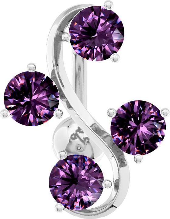 Produktbild Star Piercing Banane silber mit Kugel Rebe mit vier Kristallen violett (Messing, Chirurgenstahl 316L)