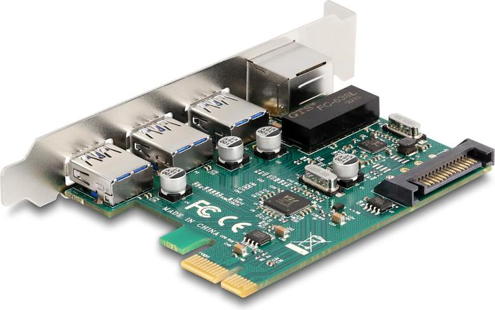 Actual product image Delock PCI Express x1 card to 3 x USB 5 Gbps Type-A socket + 1 x Gigabit LAN