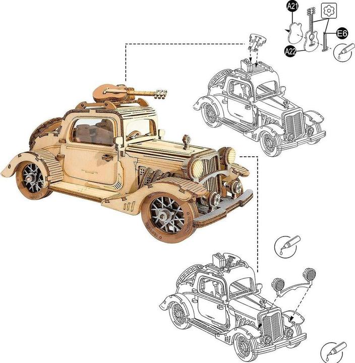 Actual product image Robotime Wooden 3D Puzzle - Vintage Car (164 pieces)