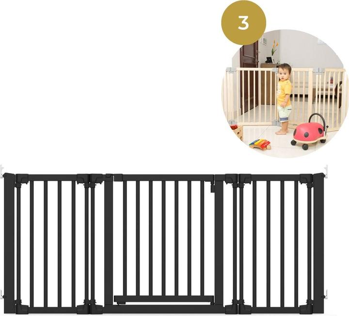 Geuther Veiligheidshekje - Yoko - Traphek met 3 Panelen - Schroefbevestiging - Zwart (96 - 260 cm)