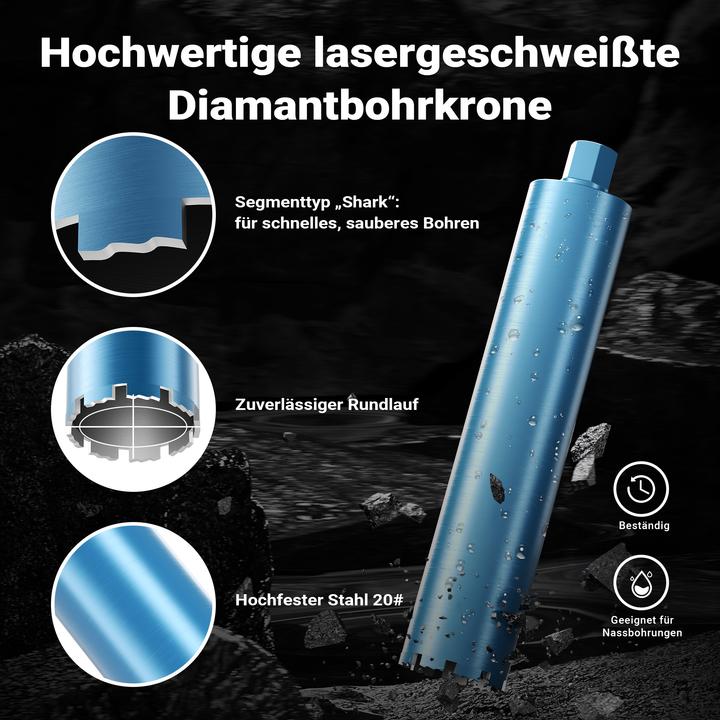 Produktbild Wiltec Diamantbohrkrone Shark Ø102mm Bohrkrone 450mm 1¼ UNC Diamantbohrer Beton (102 mm)