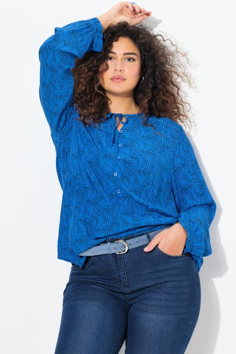 Actual product image Ulla Popken Wave Print Long Sleeve Blouse (58)