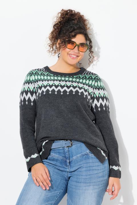 Produktbild Ulla Popken Norweger-Pullover, Rundhals, Langarm, weicher Strick (54)