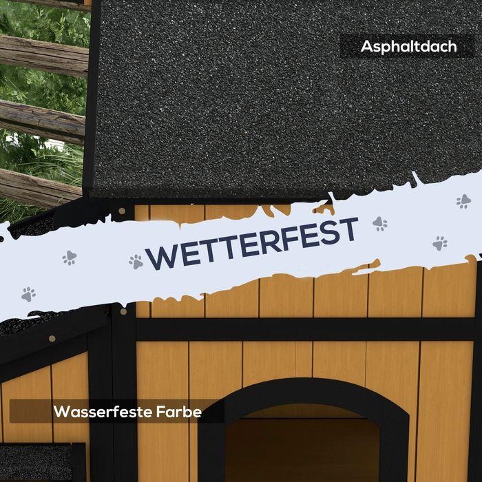 Produktbild Swisshandel24 Katzenhaus Holz, 2 Etagen, Winterfest, Gelb, 96x65x85,5 cm (Katze)