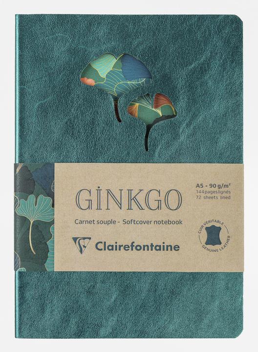 Image du produit Clairefontaine Ginkgo, Notizbuch aus Leder, A5 14,8x21 cm, 72 Blatt liniert 90g, sortiert - (A5, À rayures, Couverture souple)