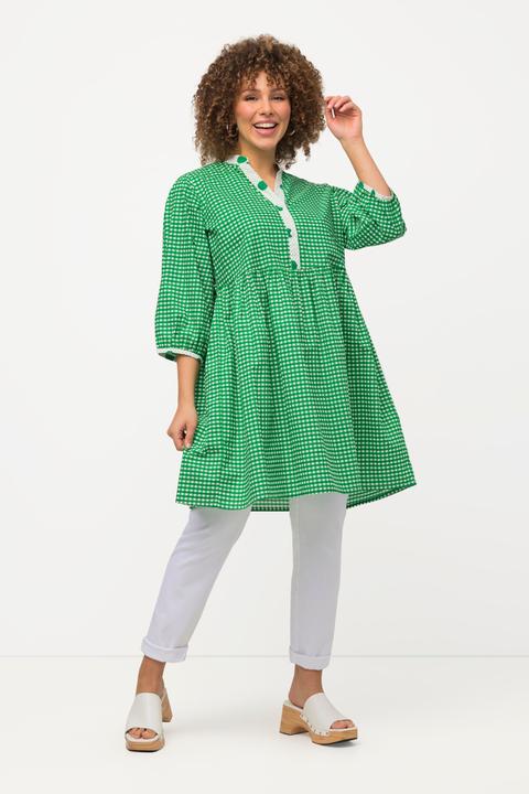 Produktbild Ulla Popken Longtunika, kariert, A-Linie, V-Ausschnitt, 3/4-Arm (50, 52)