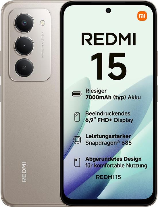 Actual product image Xiaomi Redmi 15 4G (256 GB, Titan Gray, 6.90", Hybrid Dual SIM, 4G)