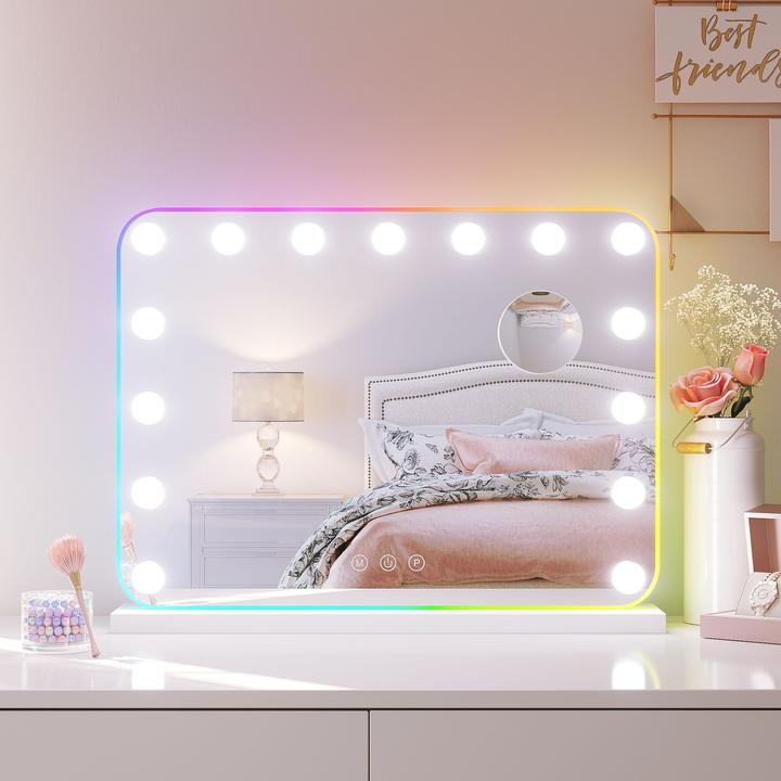 Actual product image SONNI 58x45cm wei? Schminkspiegel mit RGB, Einstellbare Helligkeit, 10x Vergr??erung, Wandmontage