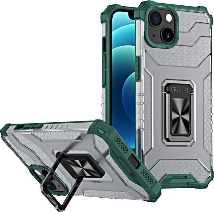 Hurtel Crystal Ring Case Kickstand Tough Rugged Cover for iPhone 13 green (Apple iPhone 13)