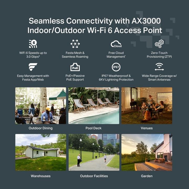 Immagine prodotto TP-Link Festa F65-Outdoor V1 - Punto di accesso - Wi-Fi 6 - Gestito in cloud (2402 Mbit/s)