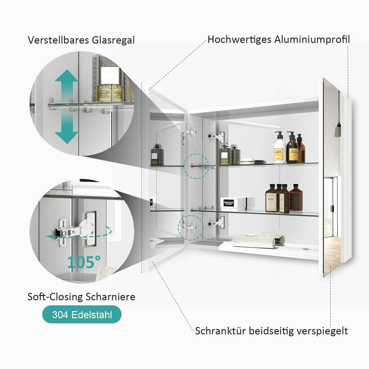 Produktbild Emke Spiegelschränke 75x65cm Spiegelschrank Badschrank mit Doppelseitiger Spiegel (Weiss) (65 x 75 cm)