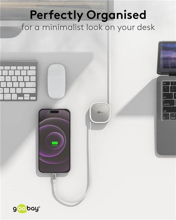 Image du produit Goobay Selbstaufrollendes USB-C-Kabel, 1 m, weisssilber (1 m, USB 2.0, 15 W)